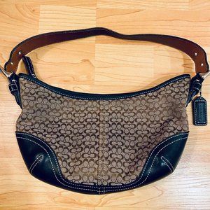 COACH Signature Small Hobo Shoulder Leather Handbag Purse Black 6351